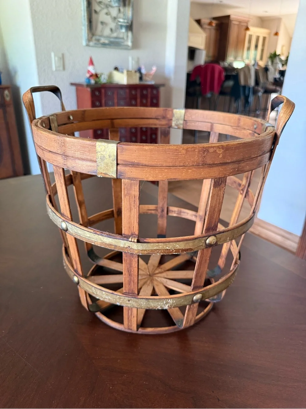 Rustic Wooden Basket w/Metal Accents